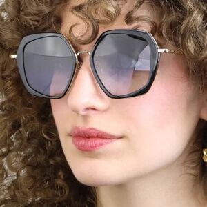 SEE 2682 SUN  Women Black/Gold - Grey Gradient Hexagon Sunglasses - NEW